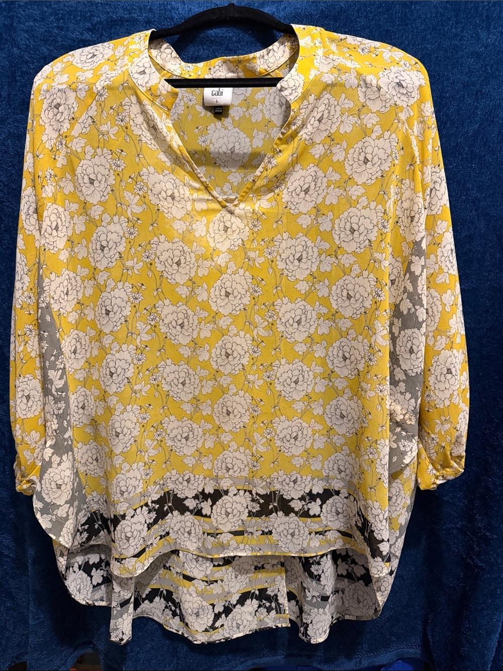 CAbi Yellow and White Floral V-Neck Tunic